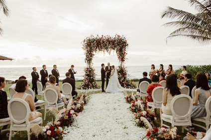 Tropical fall wedding in Thailand with rust and peachy accents