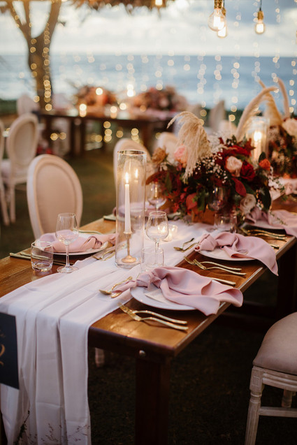 Tropical fall wedding in Thailand with rust and peachy accents