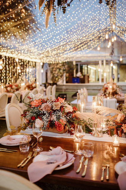 Tropical fall wedding in Thailand with rust and peachy accents