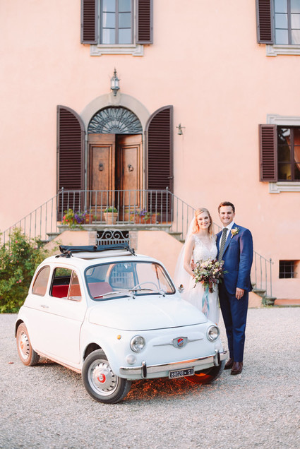Romantic destination wedding at a pink Tuscan villa