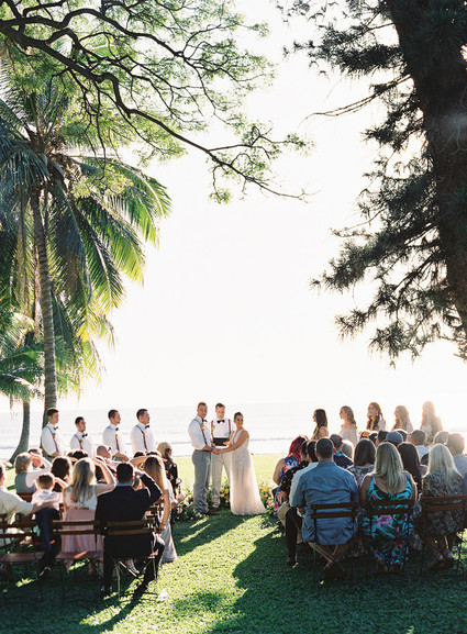 Romantic Hawaii wedding with an insanely cool dress, inspired by a Maui sunset