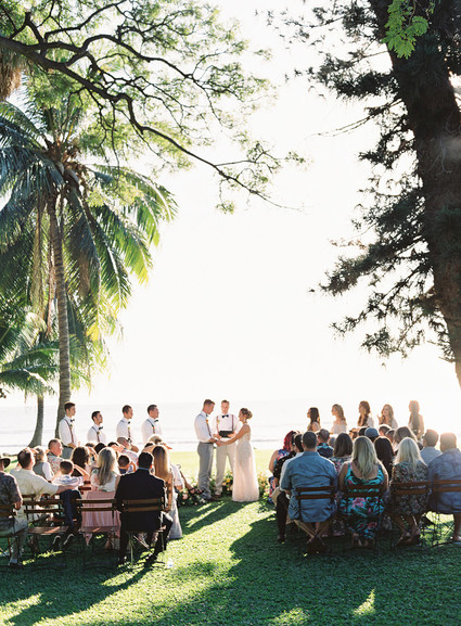 Romantic Hawaii wedding with an insanely cool dress, inspired by a Maui sunset
