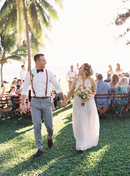 Romantic Hawaii wedding with an insanely cool dress, inspired by a Maui sunset