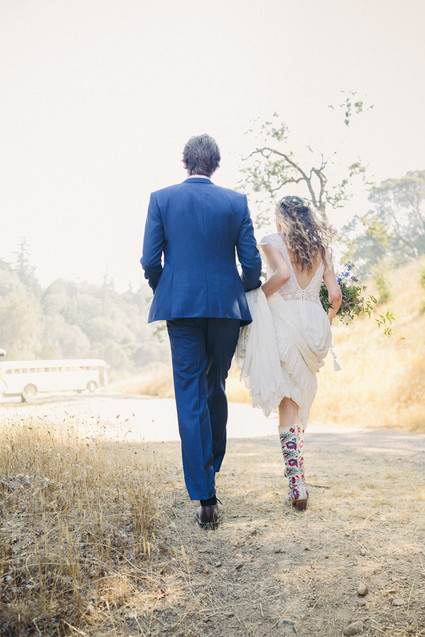 beautifully rustic Anderson Valley wedding with a hippie bus and floral mandala