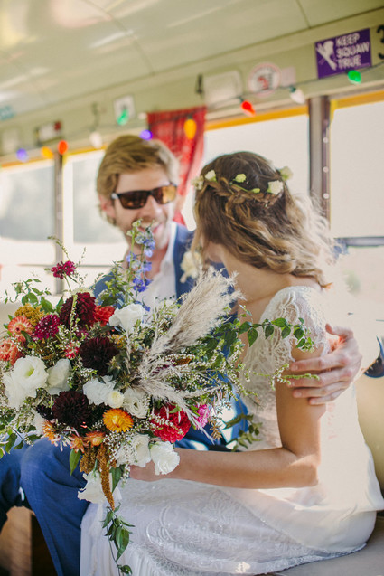 bride and groom on a Gillibus in the Anderson Valley