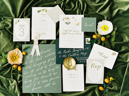 Emerald green wedding details from a Prospect House wedding in Texas