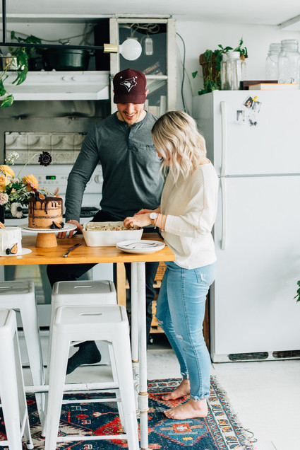 Cozy rainy day engagement photos styled at home