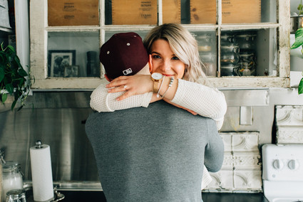 Cozy rainy day engagement photos styled at home