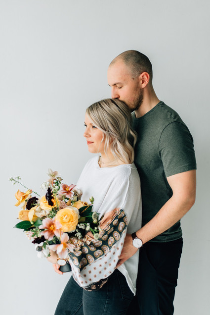 Cozy rainy day engagement photos styled at home