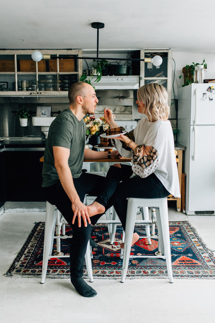 Cozy rainy day engagement photos styled at home