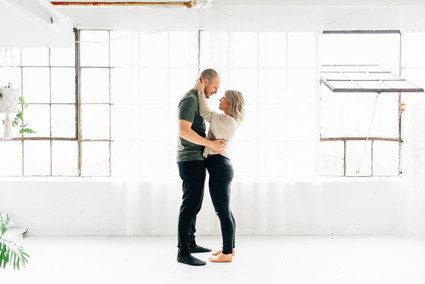 Cozy rainy day engagement photos styled at home