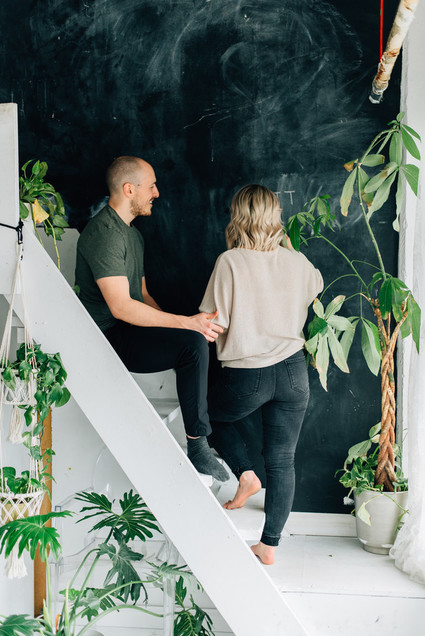Cozy rainy day engagement photos styled at home