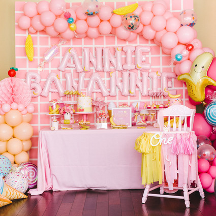 Pink and yellow Museum of Ice Cream themed first birthday party Inspiration