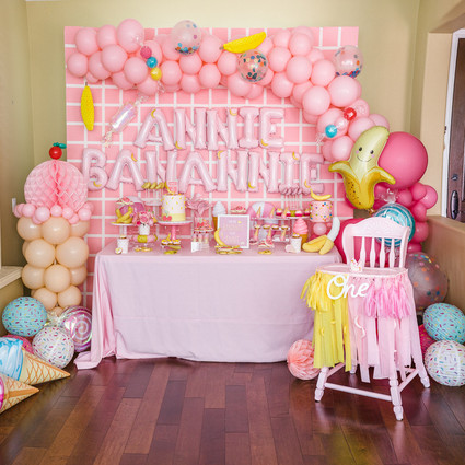 Pink and yellow Museum of Ice Cream themed first birthday party