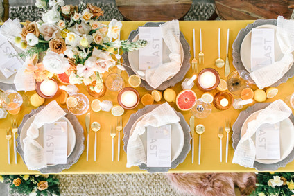 Marigold and grey modern tropical wedding ideas