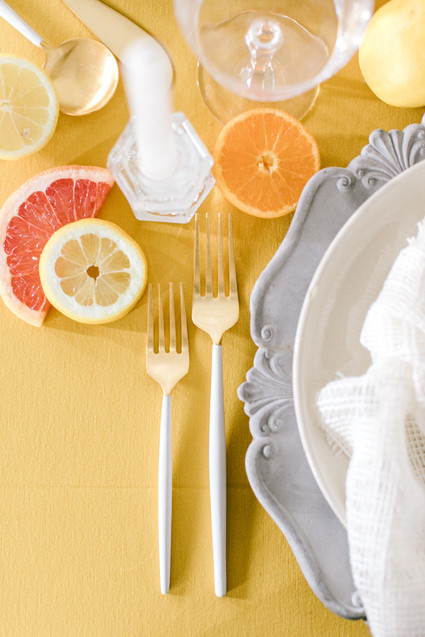 Marigold and grey modern tropical wedding ideas