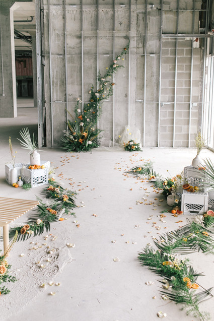 Marigold and grey modern tropical wedding ideas