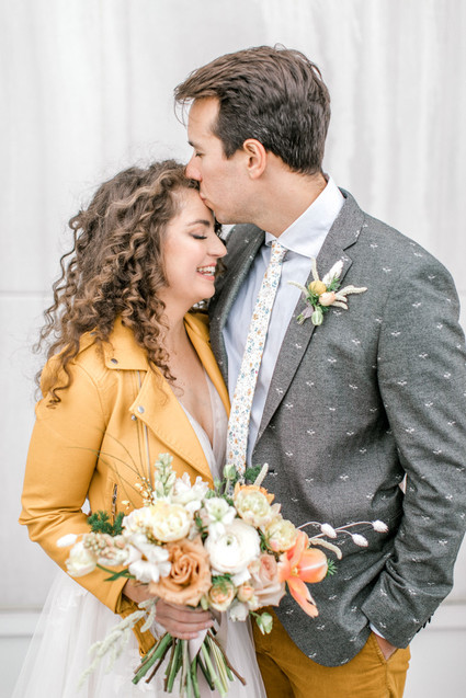 mustard leather jacket for the bride Inspiration