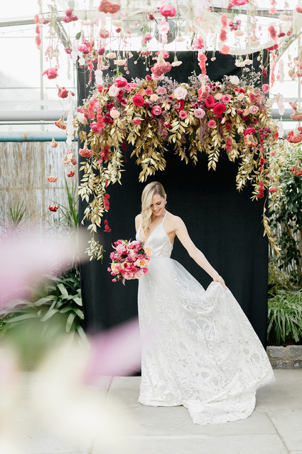 Modern floral pink and black wedding ideas