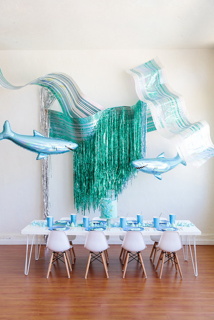 Shark themed metallic boy's birthday party Inspiration