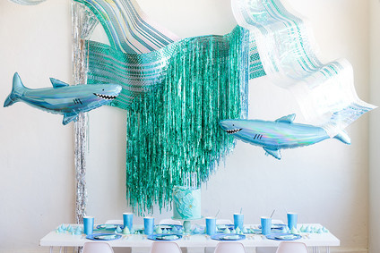 Shark themed metallic boy's birthday party Inspiration