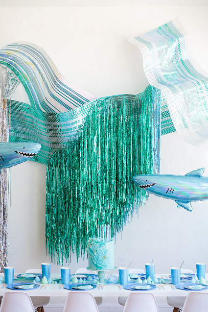 Shark themed metallic boy's birthday party Inspiration