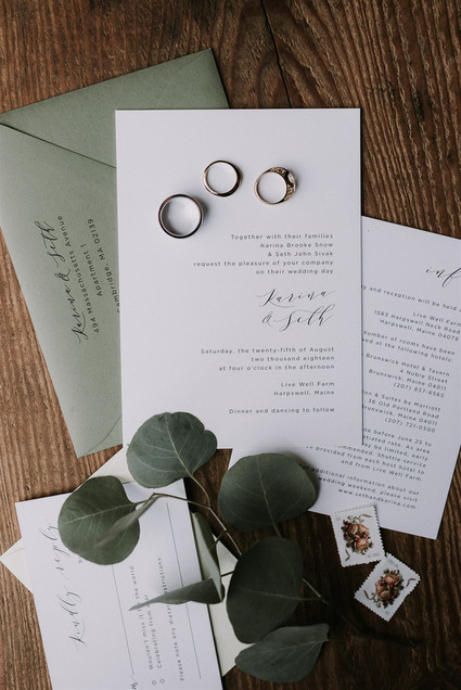 Green and white Maine barn wedding