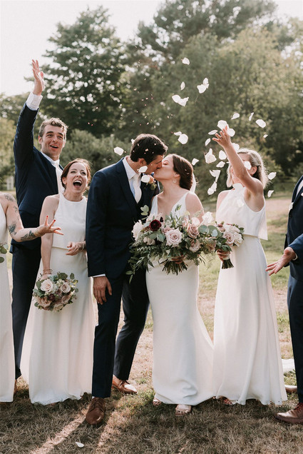 Green and white Maine barn wedding