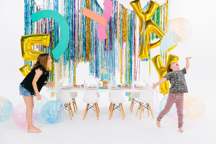 Colorful modern food fight 5th birthday party