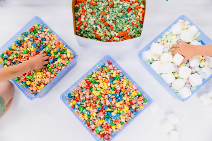 Colorful modern food fight 5th birthday party