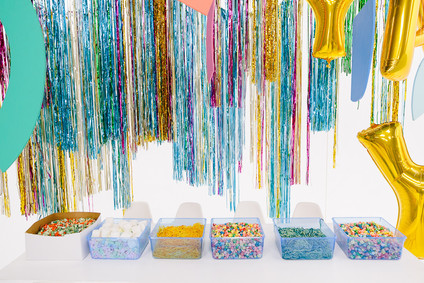 Colorful modern food fight 5th birthday party