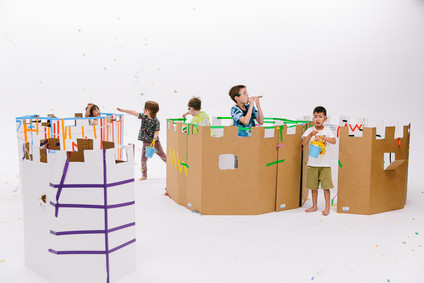 Colorful modern food fight 5th birthday party