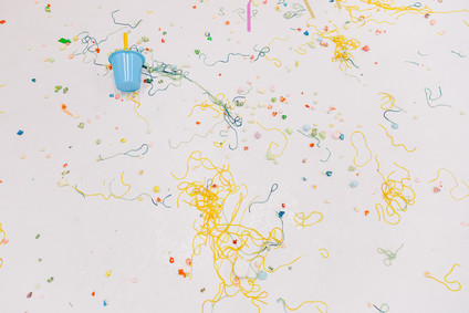 Colorful modern food fight 5th birthday party