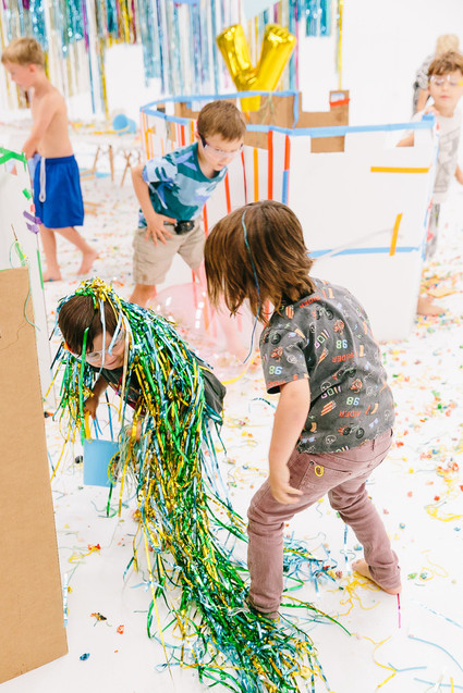 Colorful modern food fight 5th birthday party