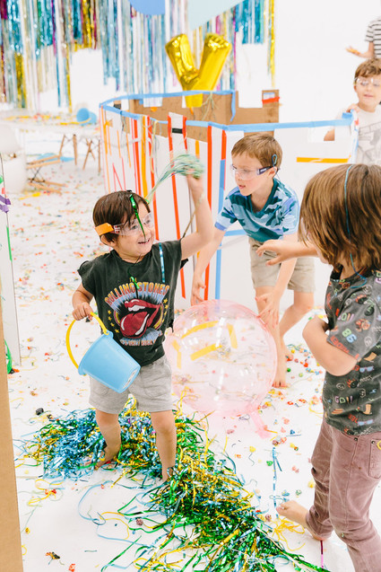 Colorful modern food fight 5th birthday party