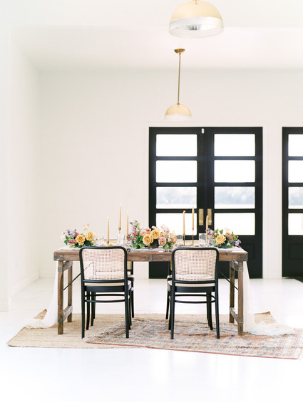 Black and yellow wedding tablescape