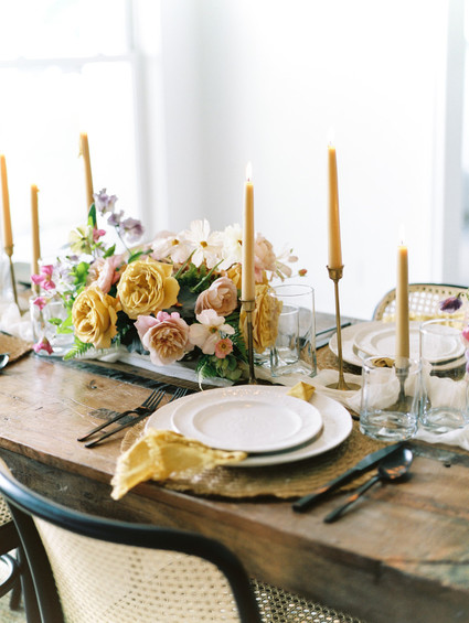 Black and yellow wedding tablescape