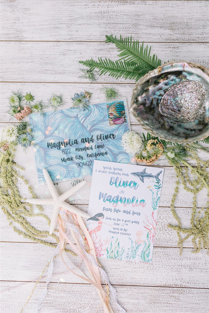 Sharks and mermaids joint birthday pool party