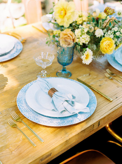 Indigo and yellow place setting