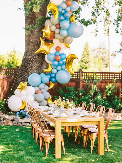 Blue + yellow celestial themed baby shower Inspiration