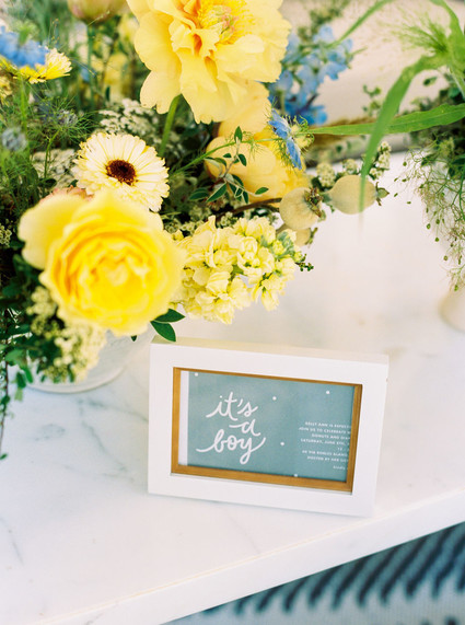 Blue + yellow celestial themed baby shower Inspiration