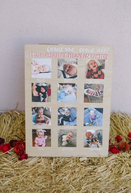 1st birthday party photo display Inspiration