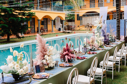 Tablescape with dyed flowers