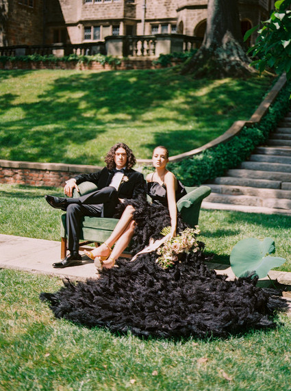 Black feather wedding dress