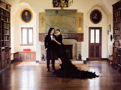 Black feather wedding dress
