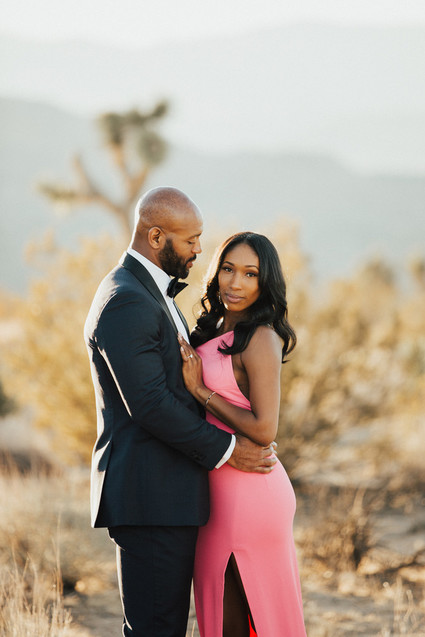 Joshua Tree engagement shoot in hot pink dress