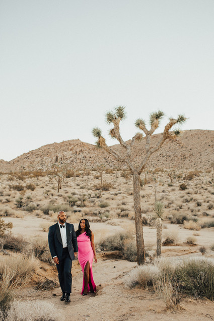 Joshua Tree engagement shoot in hot pink dress
