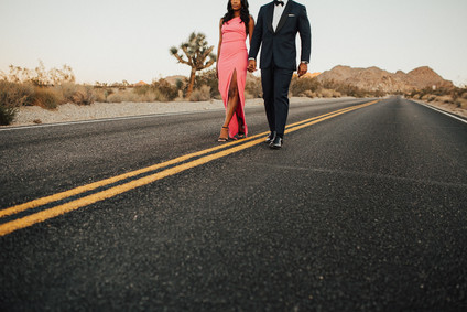 Joshua Tree engagement shoot in hot pink dress