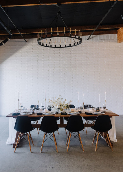 Industrial black and white wedding decor