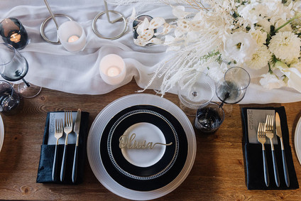 Industrial black and white wedding decor